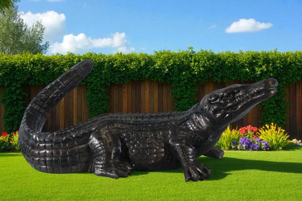 Aluminum Alligator Statue with Raised Tail and Textured Skin 36" x 15" x 13"H - Image 12